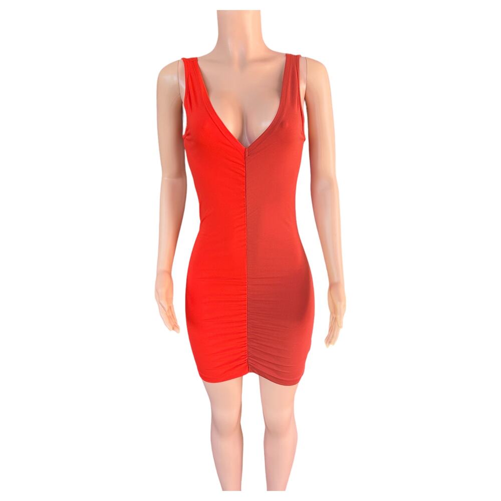 Solid & Striped Red Bodycon Dress Deep V-Neck Sexy Ruched Mini Lucia Size Small